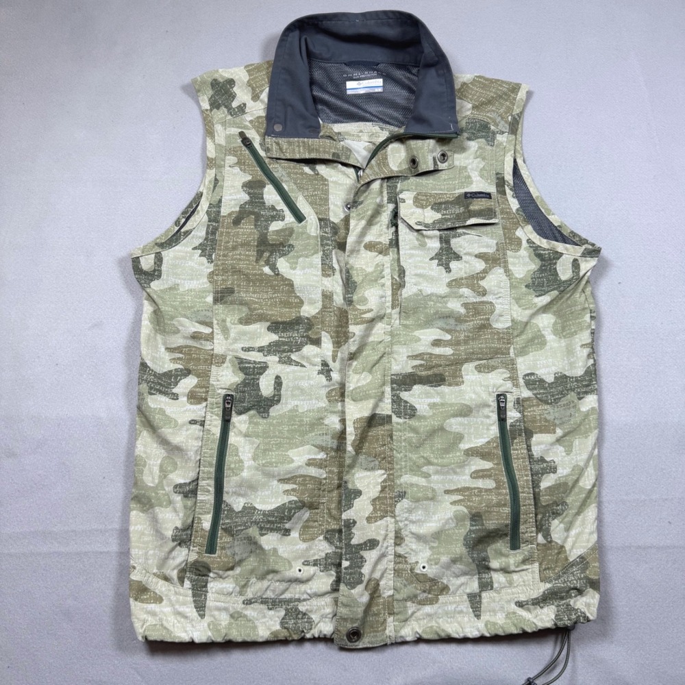 Columbia Mens Omni-Shade Camo Utility Fishing Vest Tan Green XM1969 Medium